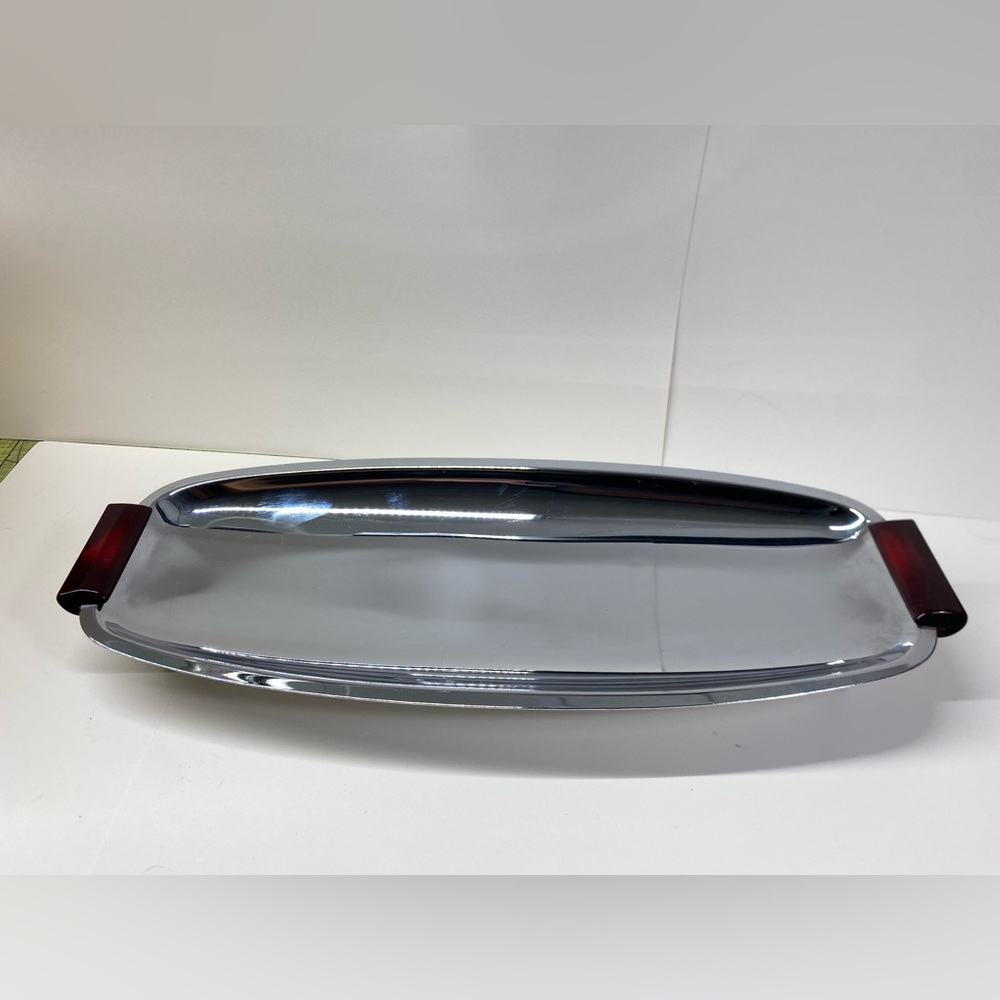 Vintage Gourmatea by GloHill silver tray with Bakelite handles and feet